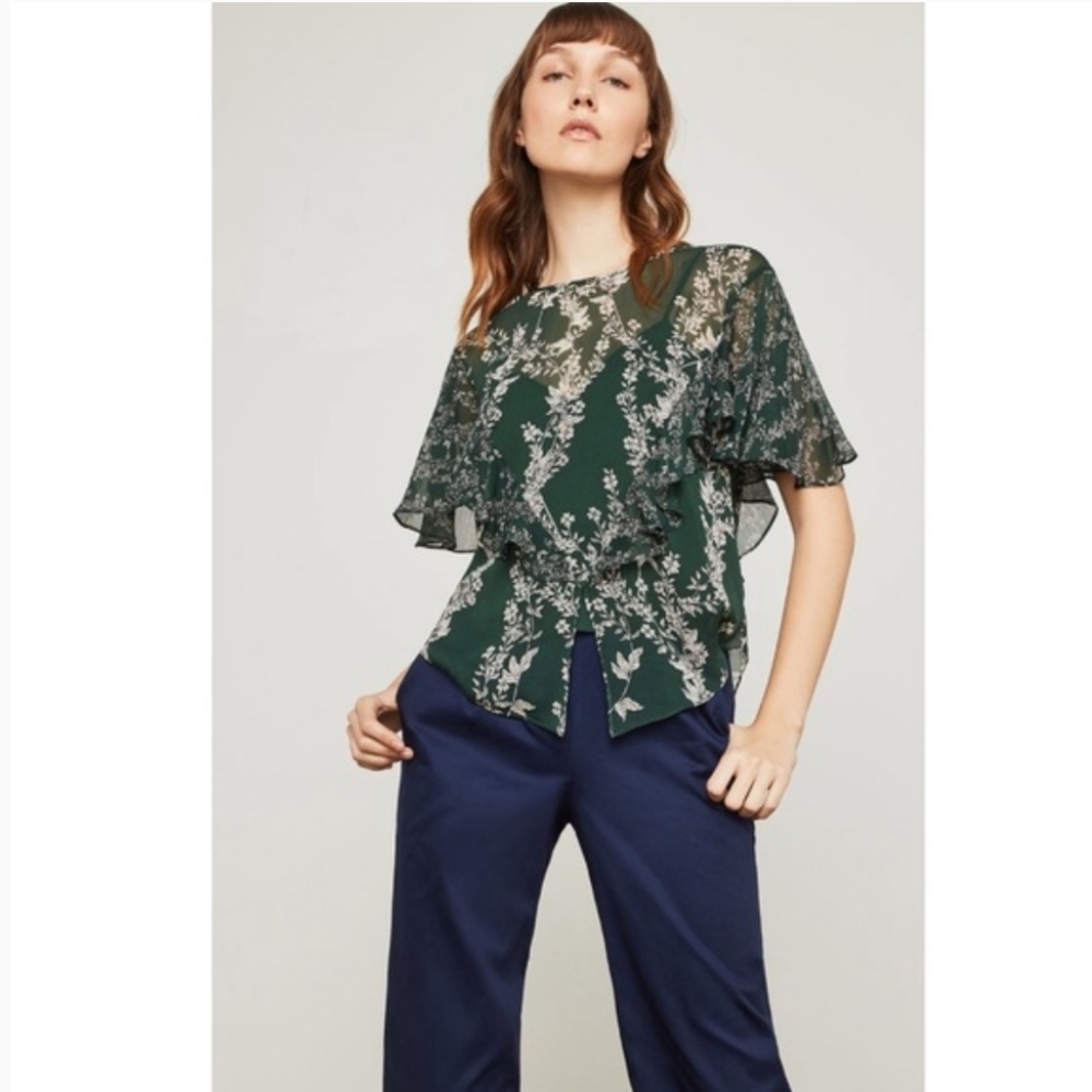 BCBG Maxazria Stream of Bloom print ruffle top